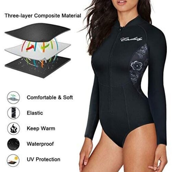 Women's Black Long Sleeve Swimsuit - Picture 7 of 10